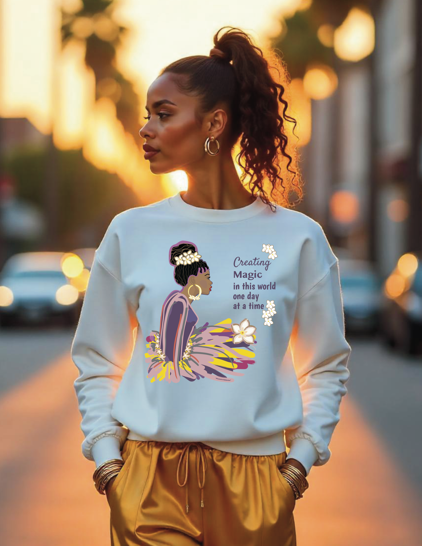 Lt. Weight Plumeria Ballerina Crew Neck Sweatshirt